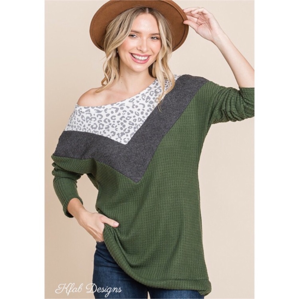 Leopard waffle knit color top block.  NWOT